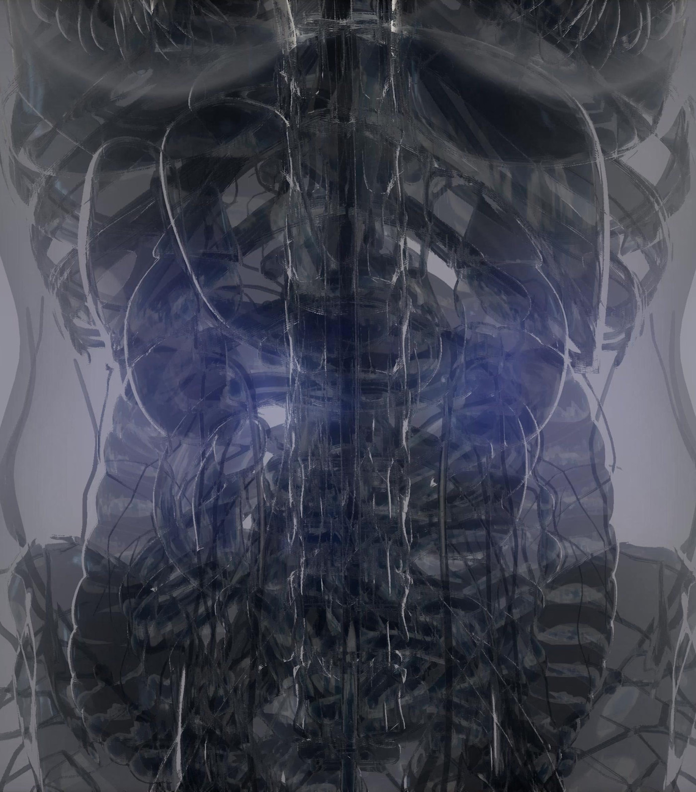 몸통, 척추, 내부 장기를 상세히 보여주는 3D 자기공명영상(MRI) 스캔